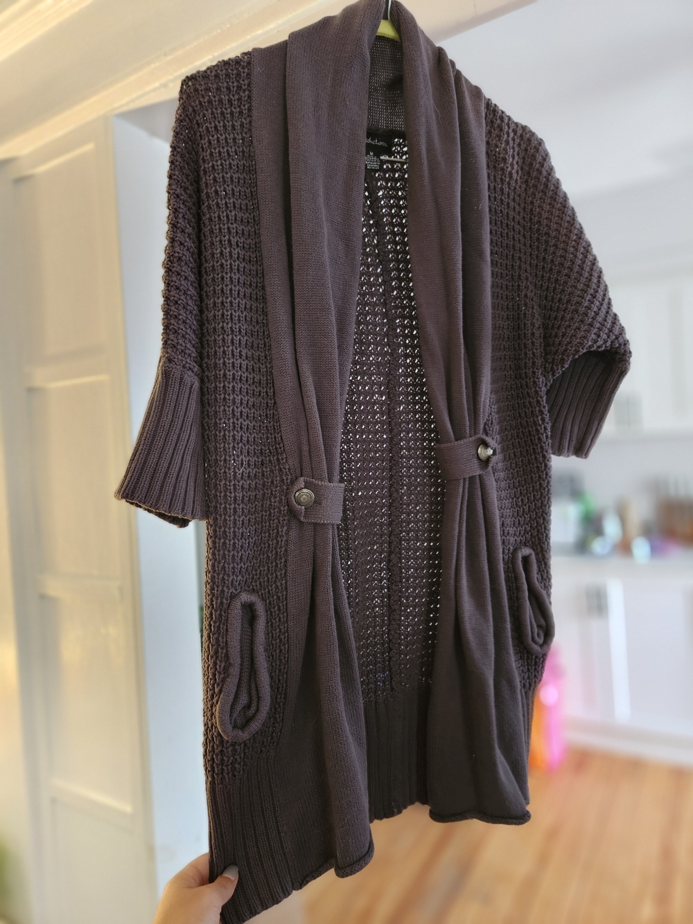 Open-Front Chunky Knit Cardigan Sweater - Dark Gray